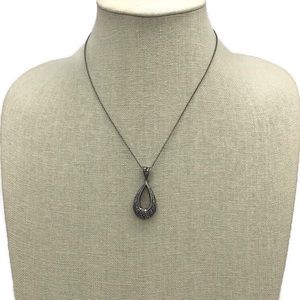 Marsala 925 Sterling Silver Marcasite Teardrop Pendant & 925 Sterling Chain